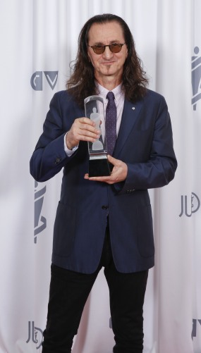 Allan Waters Humanitarian Award Recipient - RUSH, accepted by Geddy Lee at the 2015 JUNO Gala Dinner and Awards at the Hamilton Convention Centre. (Photo: CARAS)