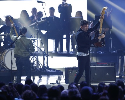 2015 JUNO Awards Rock Album of the Year award winner Arkells perform "Come to Light" accompanied by Boris Brott and the National Academy Orchestra of Canada at FirstOntario Centre in Hamilton on March 15, 2015. (Photo: CARAS)