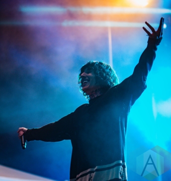 Bring Me The Horizon performing at Amnesia Rockfest 2016 in Montebello, Quebec on June 25, 2016. (Photo: Scott Penner/Aesthetic Magazine)