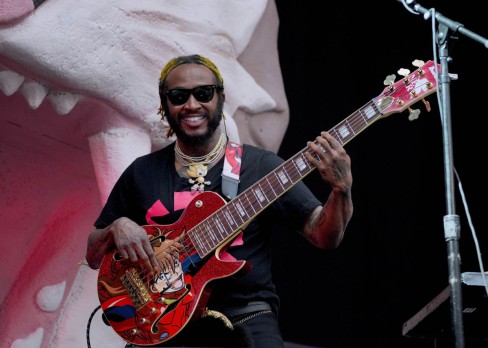 INGLEWOOD, CALIFORNIA - JULY 31: Thundercat performs onstage at SoFi Stadium on July 31, 2022 in Inglewood, California. (Photo by Kevin Mazur/Getty Images for Live Nation)