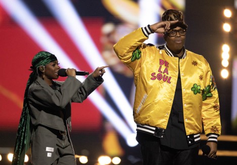EDMONTON, AB – March 13: Haviah Mighty and Kardinal Offishall introduce Hip Hop performance for 50th anniversary at the 2023 JUNO Awards at Rogers Place in Edmonton, Alberta on March 13, 2023. (Photo: CARAS)